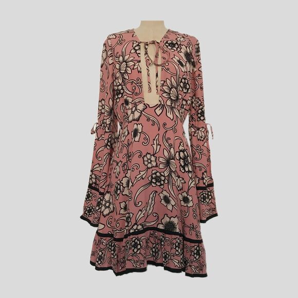 For Love & Lemons Pink Floral Long Sleeve Cutout A Line Mini Party Dress S - Picture 2 of 9